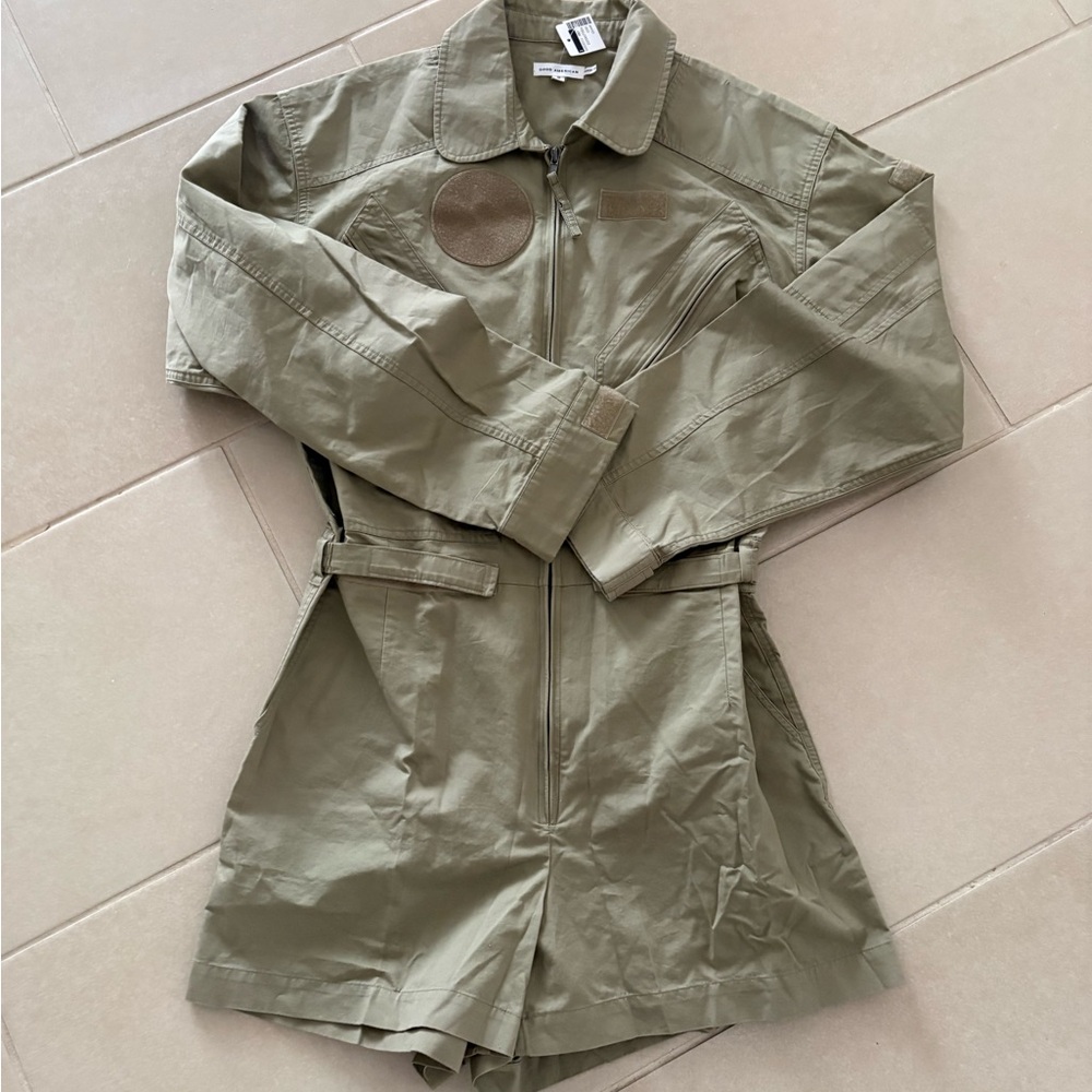 NWT Good American Flight Suit Utility Romper - Olive Green - Size 2 Gorpcore